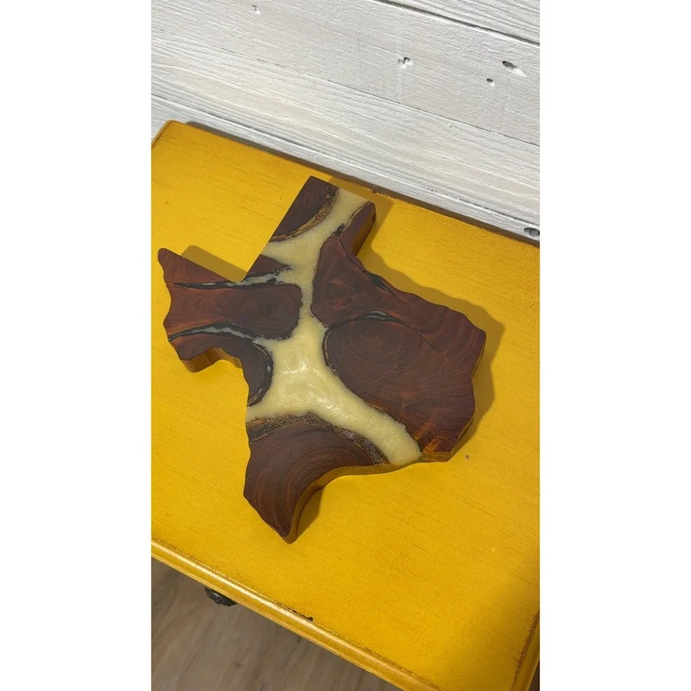 Texas State Shape Wood Resin Wall Art Live Edge Epoxy River Plaque Decor